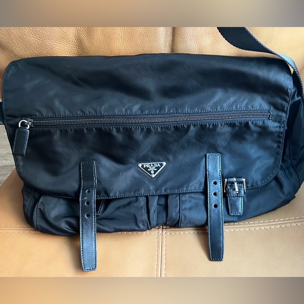 Prada nylon messenger bag black